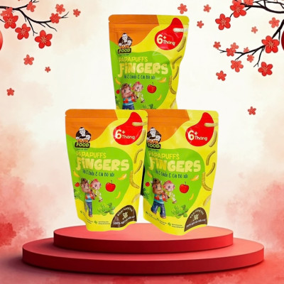 Bánh ăn dặm PAPAFOOD PAPAPUFFS Chuối & Táo & Cải Bó Xôi - 100% Ngũ Cố Hữu Cơ - Gói 30G