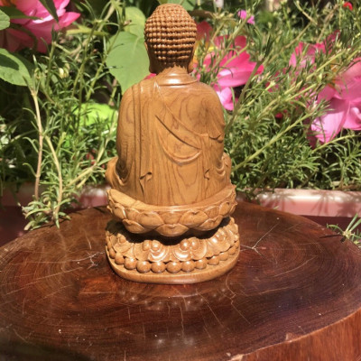 Tượng tây phương tam thánh mini bằng gỗ bách xanh thơm nức kt cao 15×9cm