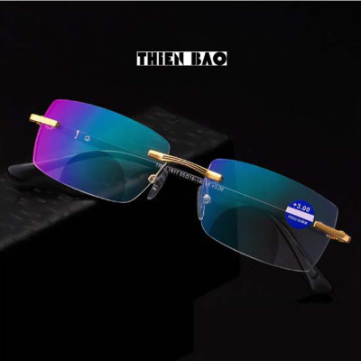 Kính lão thị, viễn thị Hai tròng nhìn XA - GẦN đọc chữ nhìn xa, tròng váng xanh, GỌNG KHOAN nam nữ không viền KT1K