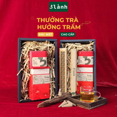Bộ Quà Tặng Thưởng Trà Hưởng Trầm 3 Lành Lễ Tết 2025 Giáng Sinh Mong An Yên Tài Lộc Phúc Lành