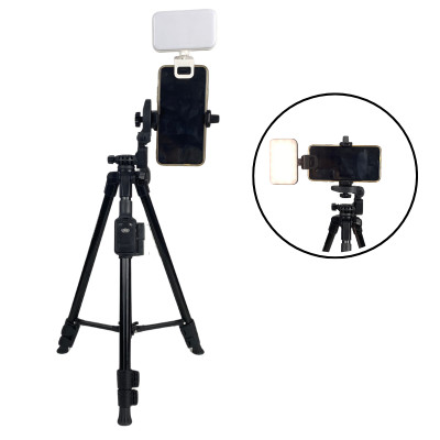 Combo Tripod VCT 5208RM gắn điện thoại, máy ảnh du lịch + Đèn F6 kẹp điện thoại 3 chế độ màu sáng - Hàng chính hãng