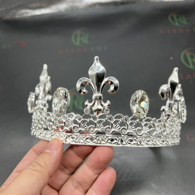 Vương miện nam vướng chóp nhọn đá tròn màu trắng cao 6cm