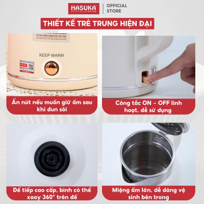 Ấm siêu tốc HASUKA HSK-223, dung tích 2L, công suất 1850-2200W, màu sắc trang nhã hiện đại - HÀNG CHÍNH HÃNG