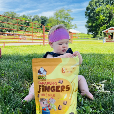Bánh ăn dặm PAPAFOOD PAPAPUFFS Vị Chuối & Ca Cao - 100% Ngũ Cốc Hữu Cơ - Gói 50g
