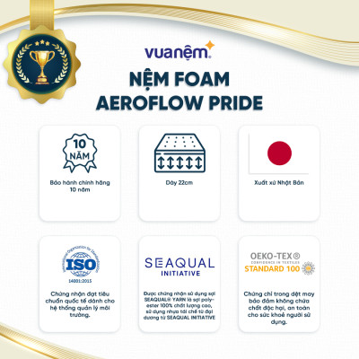 Nệm Foam cao cấp Aeroflow Pride phân tán và giải phóng áp lực, nâng đỡ chuyên sâu theo vùng