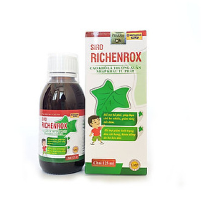  Siro ho cho bé RICHENROX giảm ho, tiêu đờm, viêm họng, viêm phế quản chai 125ml thành phần từ Cao lá thường xuân, húng chanh