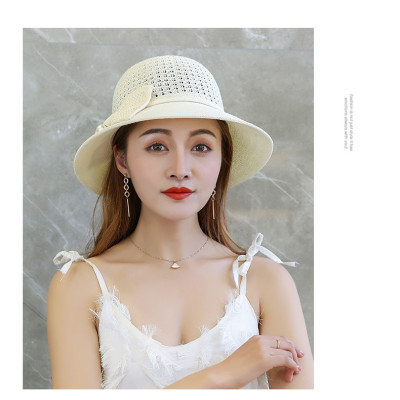 Nón mũ rộng vành nơ đính ngọc trai nhân tạo