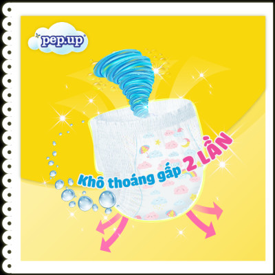Combo 4 Gói Tã/Bỉm Quần Em Bé Pep.up Extra Dry Siêu Mềm Mại, Siêu Khô Thoáng, Kháng Khuẩn Size L (9 Miếng/Gói)