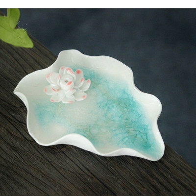 Đĩa đốt trầm đắp sen nổi trang trí nghệ thuật Vintage - DDT41 Xanh lá men thủy tinh rạn