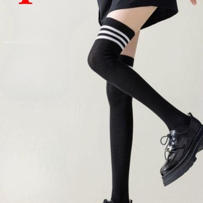 Tất Đùi Dày Dặn Qua Đầu Gối Dễ Thương Coplay Hàn Quốc Sọc Trắng Đen