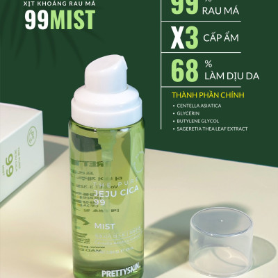 Xịt khoáng rau má Pretty Skin The Pure Jeju Cica 99 Mist làm dịu cấp ẩm cho da - Giữ lớp make up lâu trôi Hàn Quốc 100ml