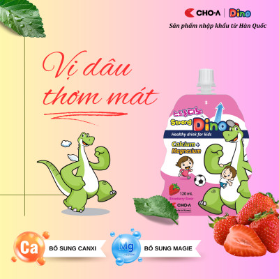 Combo 3 Túi Nước Dino LongDino/StrongDino Dành Cho Trẻ Em (3 Vị Sữa x Dâu x Táo)