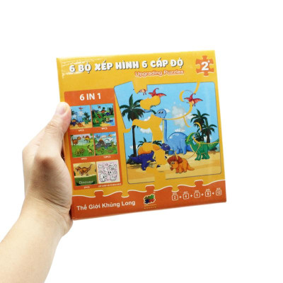 Bộ 6 Tranh Xếp Hình 6 Cấp Độ 17 x 17 cm - Thế Giới Khủng Long - Minh Châu C6-001