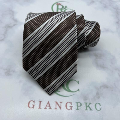 Cà vạt nam trung tuổi bản 8cm  2022 tự thắt nâu kẻ lịch lãm Giangpkc