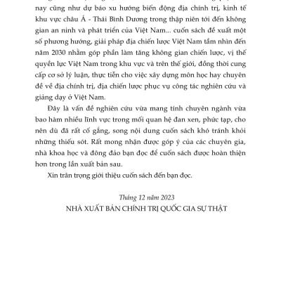 Địa Chiến Lược Việt Nam Tầm Nhìn 2030 Những Vấn Đề Lý Luận, Thực Tiễn Và Thích Ứng Chính Sách - PGS. TSKH. Trần Khánh