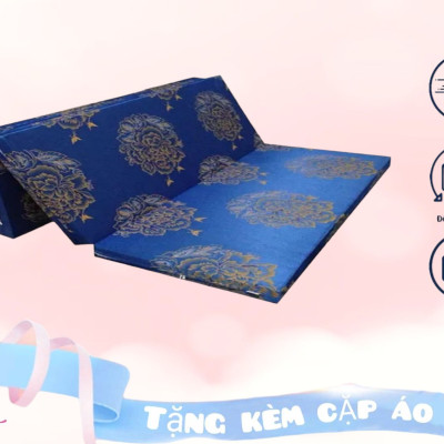 Nệm PE Hàn Quốc Cao Cấp Gấp 3 ( 1m4 x 1m95 x 3cm) Giao Màu Ngẫu Nhiên - Tặng Kèm Cặp Áo Gối