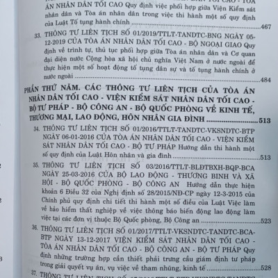 Các thông tư liên tịch của Tòa án nhân dân tối cao - Viện kiểm sát nhân dân tối cao - Bộ tư pháp - Bộ công an - Bộ quốc phòng về hình sự, tố tụng hình sự, dân sự, tố tụng dân sự, hành chính, kinh tế, thương mại, lao động, hôn nhân gia đình mới nhất