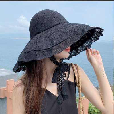 Nón rộng vành nữ, mũ vành rộng tiểu thư gấp gọn chất liệu ren thời trang mới dona250705