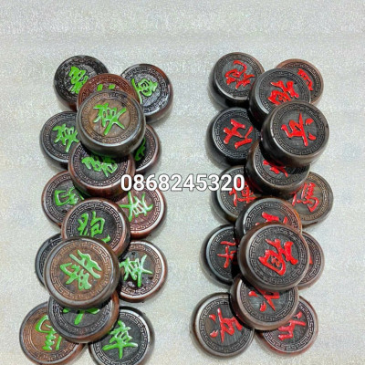 Bộ quân cờ tướng gỗ trắc kt 4.8×1.6cm +hộp da đựng  quân 