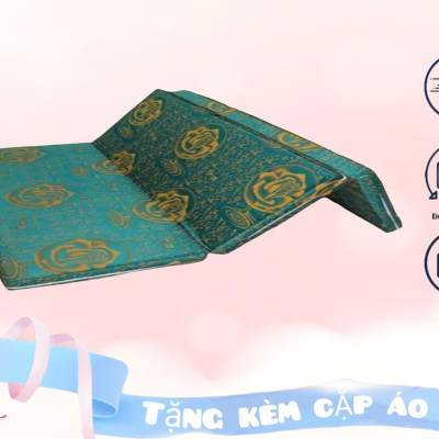 Nệm PE Hàn Quốc Cao Cấp Gấp 3 ( 1m4 x 1m95 x 3cm) Giao Màu Ngẫu Nhiên - Tặng Kèm Cặp Áo Gối