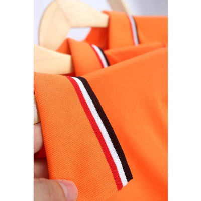 Áo Thun Có Cổ Cá Sấu 4 Chiều Polo Màu Cam Phối Cổ Và Bo Tay 3 Sọc THOITRANG24H Phom Xuông Đồng Phục Dùng Chung Nam Nữ