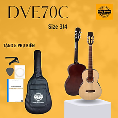 Đàn guitar classic mini DVE70C size 3/4 đàn ghita dành cho trẻ em + Tặng giá trình, Bao da phụ kiện đàn guitar