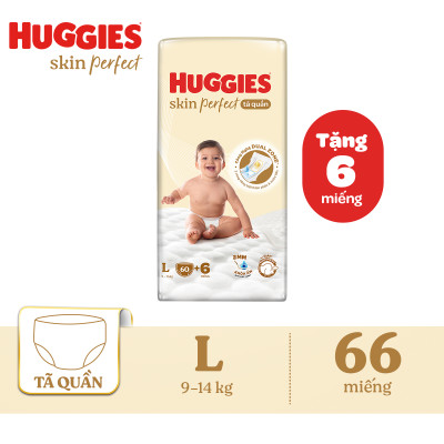 Tã quần Huggies Skin Perfect L Super Jumbo 60+6 miếng với 2 vùng thấm giảm kích ứng da