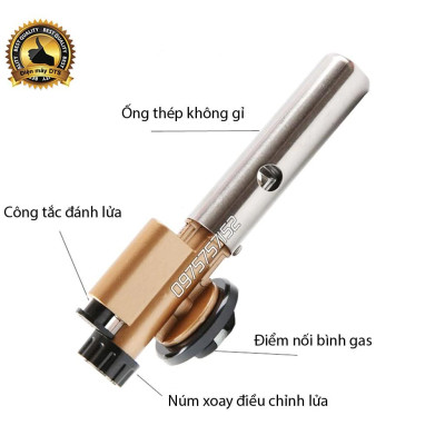 Đèn khò gas - khò ga đồng 100% nguyên khối cao cấp, tự động đánh lửa, khò lửa bình gas - Núm điều chỉnh nhiệt 1300 độ C