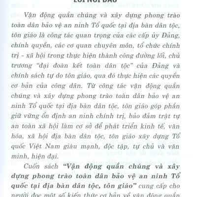 Vận Động Quần Chúng Và Xây Dựng Phong Trào Toàn Dân Bảo Vệ An Ninh Tổ Quốc Tại Địa Bàn Dân Tộc, Tôn Giáo
