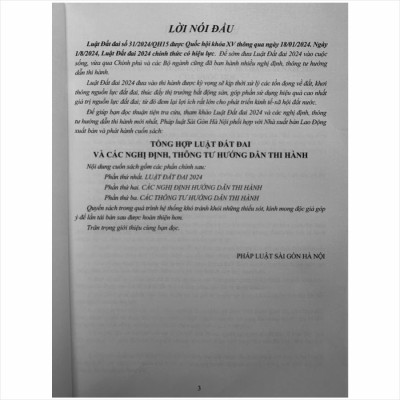 Sách Tổng Hợp Luật Đất Đai năm 2024 và Các Nghị Định, Thông Tư Hướng Dẫn Thi Hành - V2489D