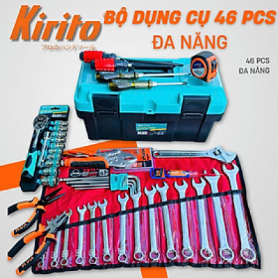 Bộ dụng cụ 46 món đồ sửa chữa xe máy, máy móc: hộp đựng đồ, cle, mỏ lết, lục giác, tuýp, tô vít.GF46