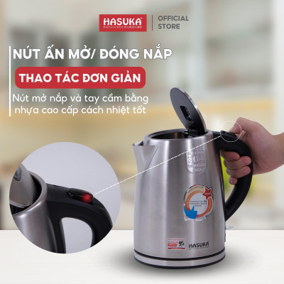 Ấm siêu tốc HASUKA HSK-177 dung tích 1.7L, công suất 1850W đun nhanh, chế độ ngắt tự động tiết kiệm điện tối đa - HÀNG CHÍNH HÃNG