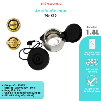 Bình Đun, Ấm đun siêu tốc cao cấp Thiên Quang 1.8L inox phay xước công suất cao 1500W - Hàng Chính Hãng