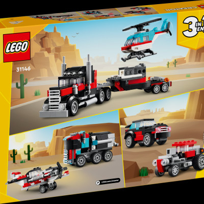 Đồ Chơi Lắp Ráp Xe Tải Vận Chuyển Trực Thăng 3 In 1 - Flatbed Truck With Helicopter - Lego Creator 31146 (270 Mảnh Ghép)