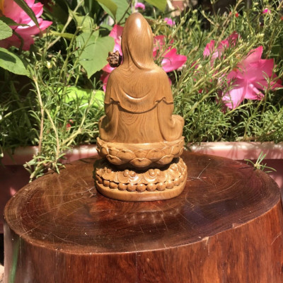 Tượng tây phương tam thánh mini bằng gỗ bách xanh thơm nức kt cao 15×9cm