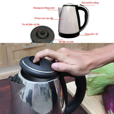 [Loại Chuẩn] Ấm Bình Siêu Tốc KhoNCC Hàng Chính Hãng - Chất Liệu Inox - Đun Sôi Nước Nấu Mì Pha Sữa Nhanh Chóng  - KLVQ-1837-BSTI