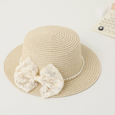 Nón mũ đi biển vành bằng phối đai ngọc trai nhân tạo nơ ren chất liệu cói chống nắng thoáng mát thời trang Hàn Quốc dona240698