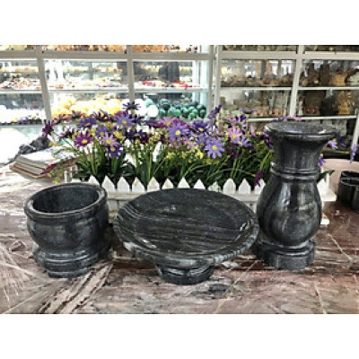 Bộ đồ thờ cúng đá cẩm thạch vân đen