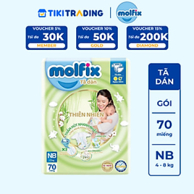 Tã/bỉm dán sơ sinh Molfix Thiên nhiên Jumbo Newborn (dưới 5kg) - Gói 70 miếng