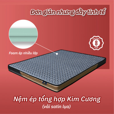 Nệm Foam Ép Tổng Hợp Kim Cương (Vải satin lụa)-Bảo hành 8 năm- Êm ái,đàn hồi.