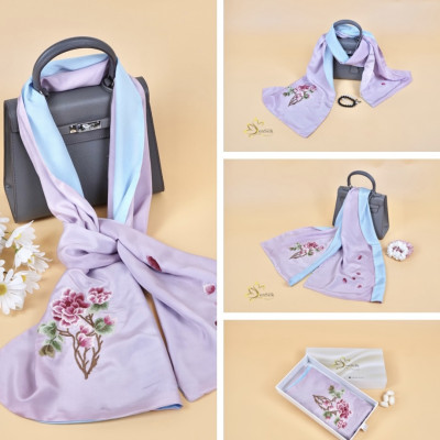 Khăn Lụa Thêu Tay Hoa Mẫu Đơn – Tinh Hoa Lụa Việt, Khăn Lụa 2 Lớp SenSilk