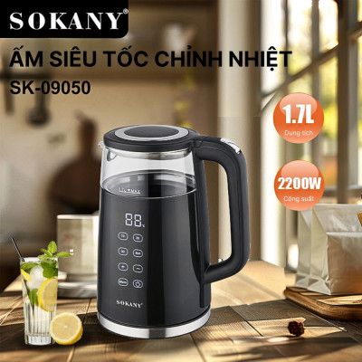 Ấm đun nước siêu tốc SOKANY SK-09050, Ấm đun nước giữ nhiệt dung tích 1.7L, hâm nước pha sữa, điều chỉnh, hiển thị nhiệt - HÀNG CHÍNH HÃNG