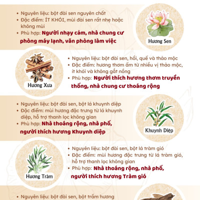 Nhang Sen Khuynh Diệp Liên Tâm - Nhang sạch nhang xanh - nhang chung cư, ít khói, dịu nhẹ - Nhiều độ dài