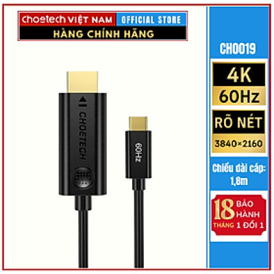 Cáp chuyển Choetech CH0019 Type C sang HDMI 2.0 dài 1.8M (Hàng chính hãng)