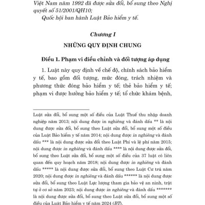 Luật Bảo hiểm y tế năm 2008 (sửa đổi, bổ sung năm 2013, 2014, 2015, 2018, 2020, 2023, 2024)
