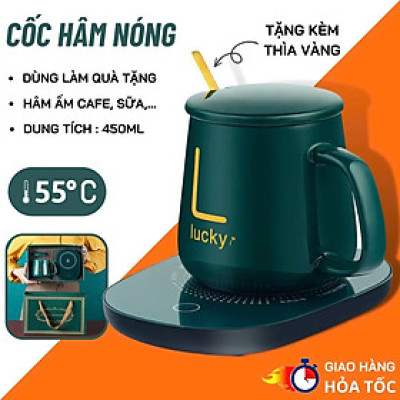 Cốc Hâm Nóng Đa Năng – Bộ Ly Sứ Kèm Đế Điện Giữ Nhiệt Trà, Cafe, Sữa | Kèm Thìa & Hộp Sang Trọng