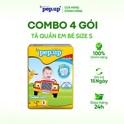 Combo 4 Gói Tã/Bỉm Quần Em Bé Pep.up Extra Dry Siêu Mềm Mại, Siêu Khô Thoáng, Kháng Khuẩn Size S (11 Miếng/Gói)