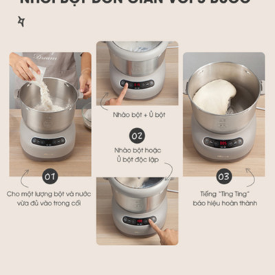 Máy Trộn Bột Ủ Bột Lên Men Tự Động BEAR HMJ-A70C1 Chống Dính Dung Tích 7 Lít Công Suất 250 W - Hàng Chính Hãng