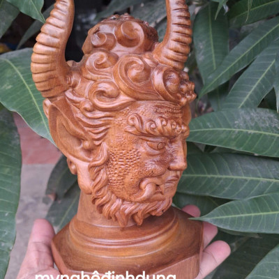 Tượng diện phật thiện ác bằng  gỗ  bách xanh thơm nức cao 20x12x12cm 