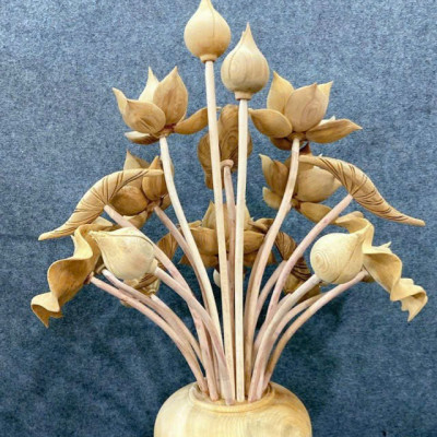 2 bình hoa sen 21 cành phong thủy trang trí phòng khách  phòng thờ bằng gỗ ngọc am thơm nức ,đẹp long lanh 